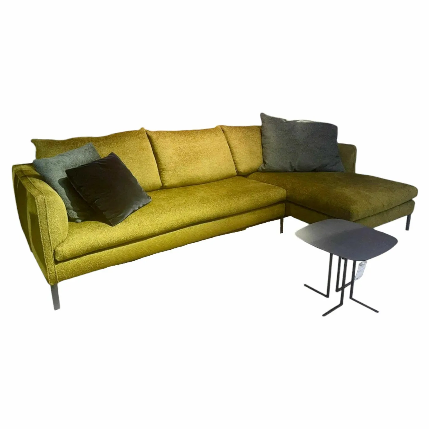 Ecksofa Paul Stoff Wonder WG 445 Grün Gestell Metall Zinnfarbig Mit Kissen
