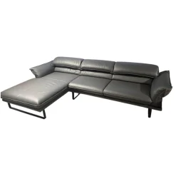 Ecksofa Peimann Leder Mercury Fango Grau Metallkufen Schwarz Matt