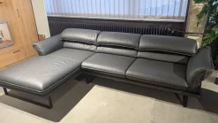 Ecksofa Peimann Leder Mercury Fango Grau Metallkufen Schwarz Matt