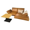 Ecksofa Phoenix VZ Leder B Toro Whiskey Braun Plateau Wildeiche Natur Furniert Geölt Kufe Aluminium Schwarz Matt