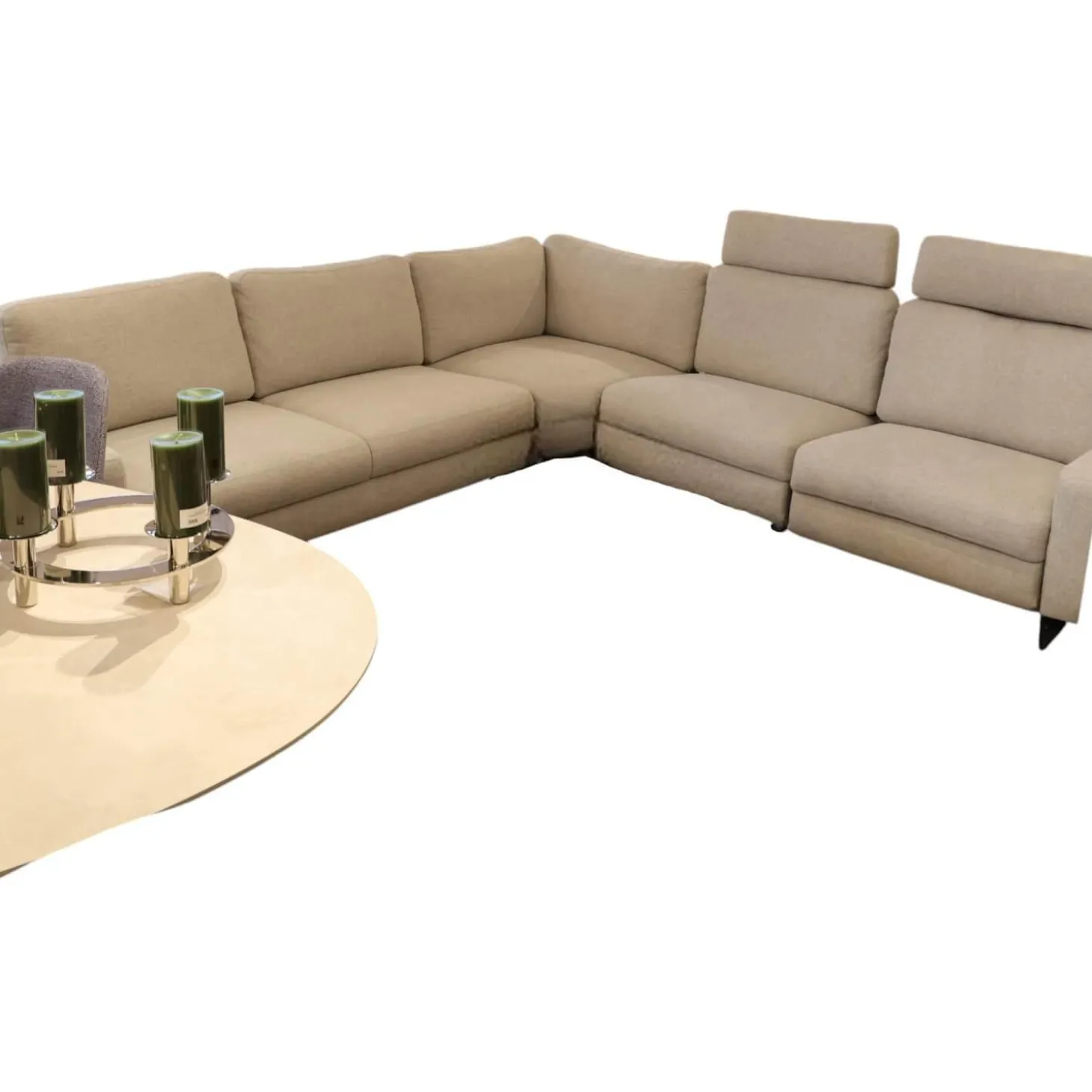 Ecksofa Radioso 290BB290 Stoff Wembley Angora Beige Füße Stahl Black 01 Schwarz Lackiert Mit Nackenstütze