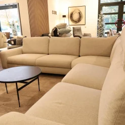 Ecksofa Radioso 290BB290 Stoff Wembley Angora Beige Füße Stahl Black 01 Schwarz Lackiert Mit Nackenstütze