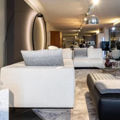 Ecksofa Roger Suite Spring Stoff Natte 01 Bianco Weiß Case Lackiert Ghiaccio mit gleichfarbigen Kissen