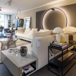 Ecksofa Roger Suite Spring Stoff Natte 01 Bianco Weiß Case Lackiert Ghiaccio mit gleichfarbigen Kissen