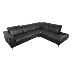 Ecksofa Sacramento Dickleder Torero Nero Schwarz Gestell Metall Füße Metall Chrom