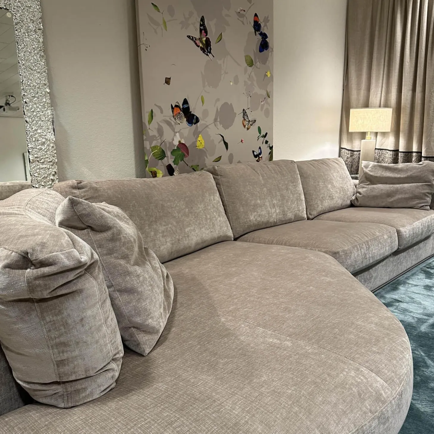 Ecksofa Sofalandschaft Inspiration Stoff Fame Beigebraun Sockelrahmen Holz