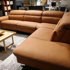 Ecksofa Spektral 1352 Leder 27 Leonessa Almond Braun Kufe Metall Anthrazit 63