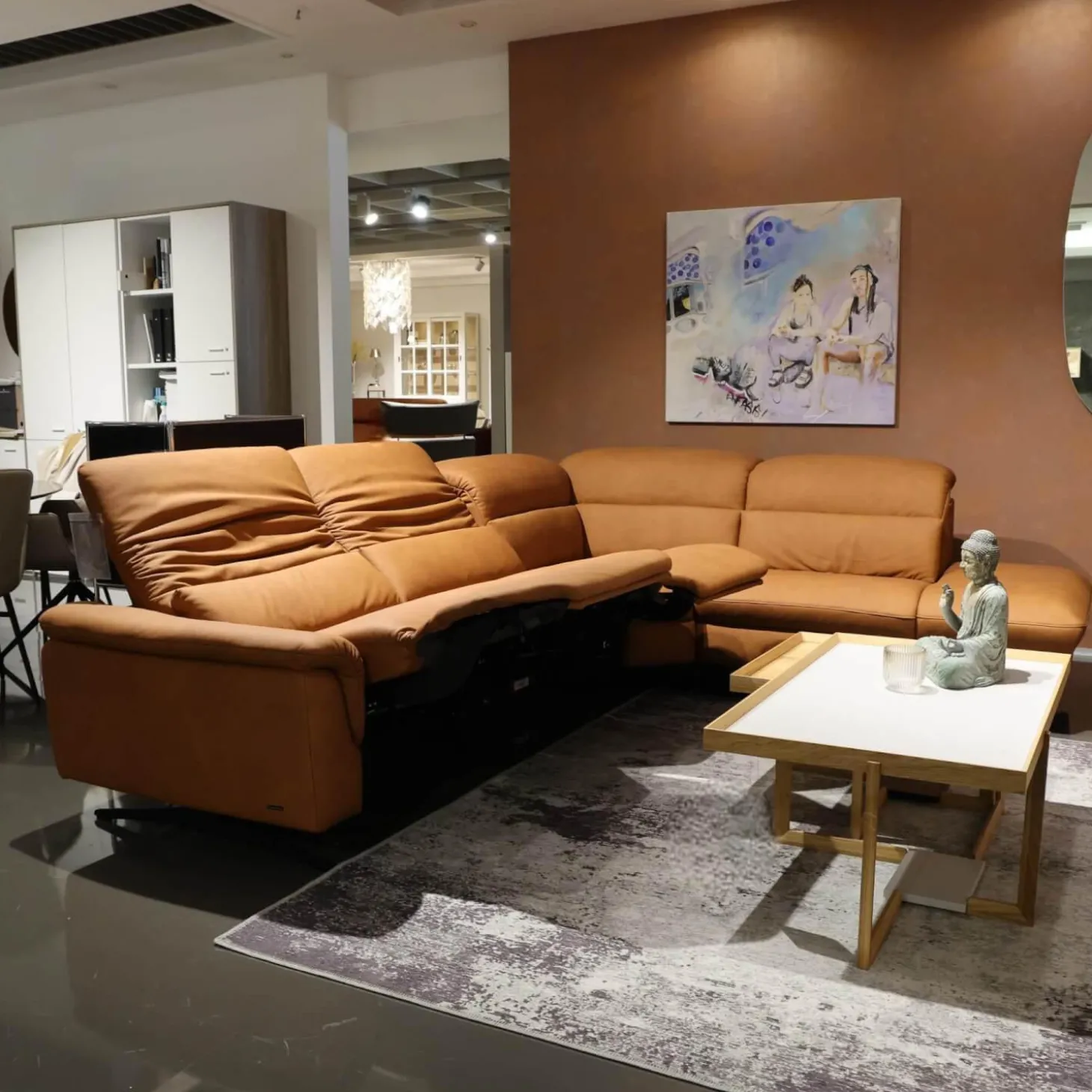 Ecksofa Spektral 1352 Leder 27 Leonessa Almond Braun Kufe Metall Anthrazit 63