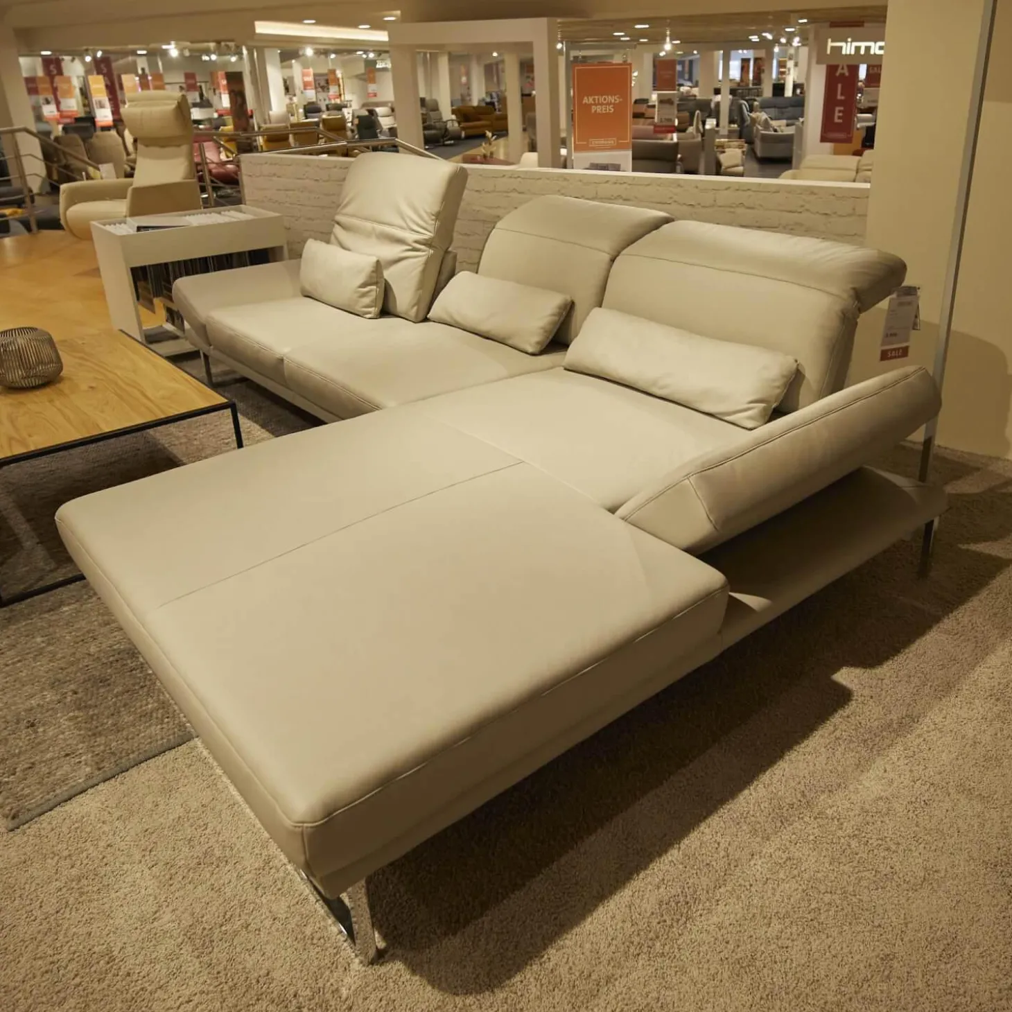 Ecksofa SW 744 Mallow Echtleder Mercury Light Grey Metallfuß