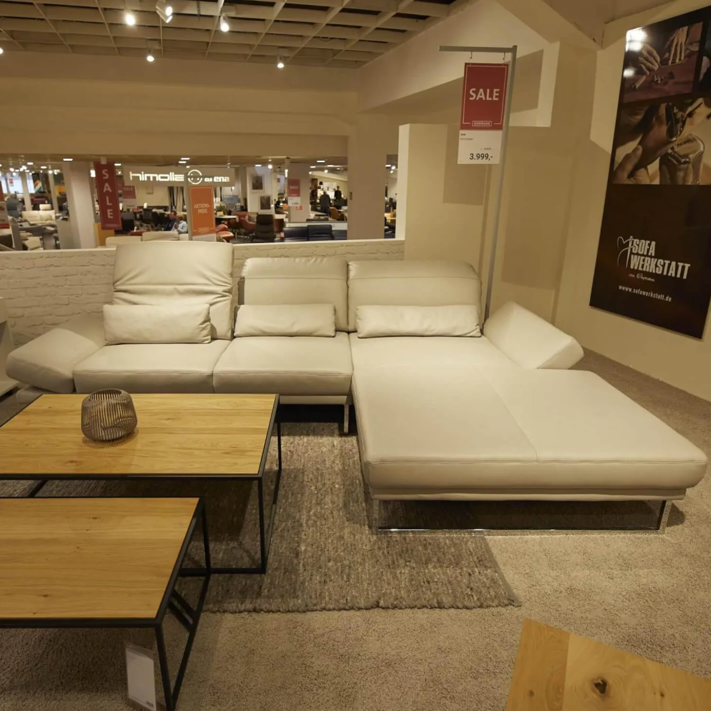 Ecksofa SW 744 Mallow Echtleder Mercury Light Grey Metallfuß