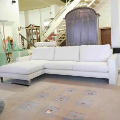 Ecksofa System Plus Stoff Leder Weiß Kufe Chrom Mit Kopfstütze