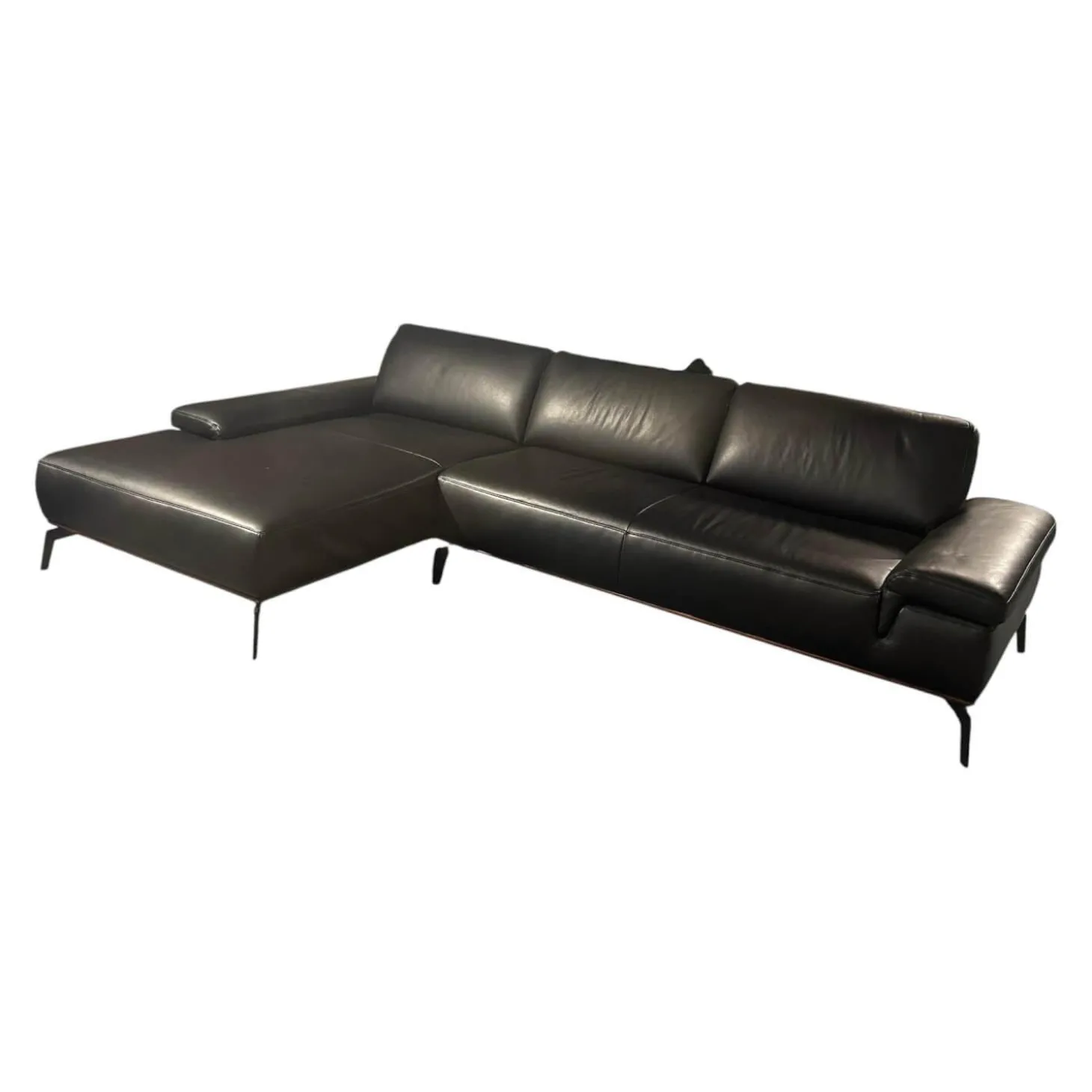Ecksofa Talara Leder New 10 Graphiteblack Schwarz Füße Metall Schwarz