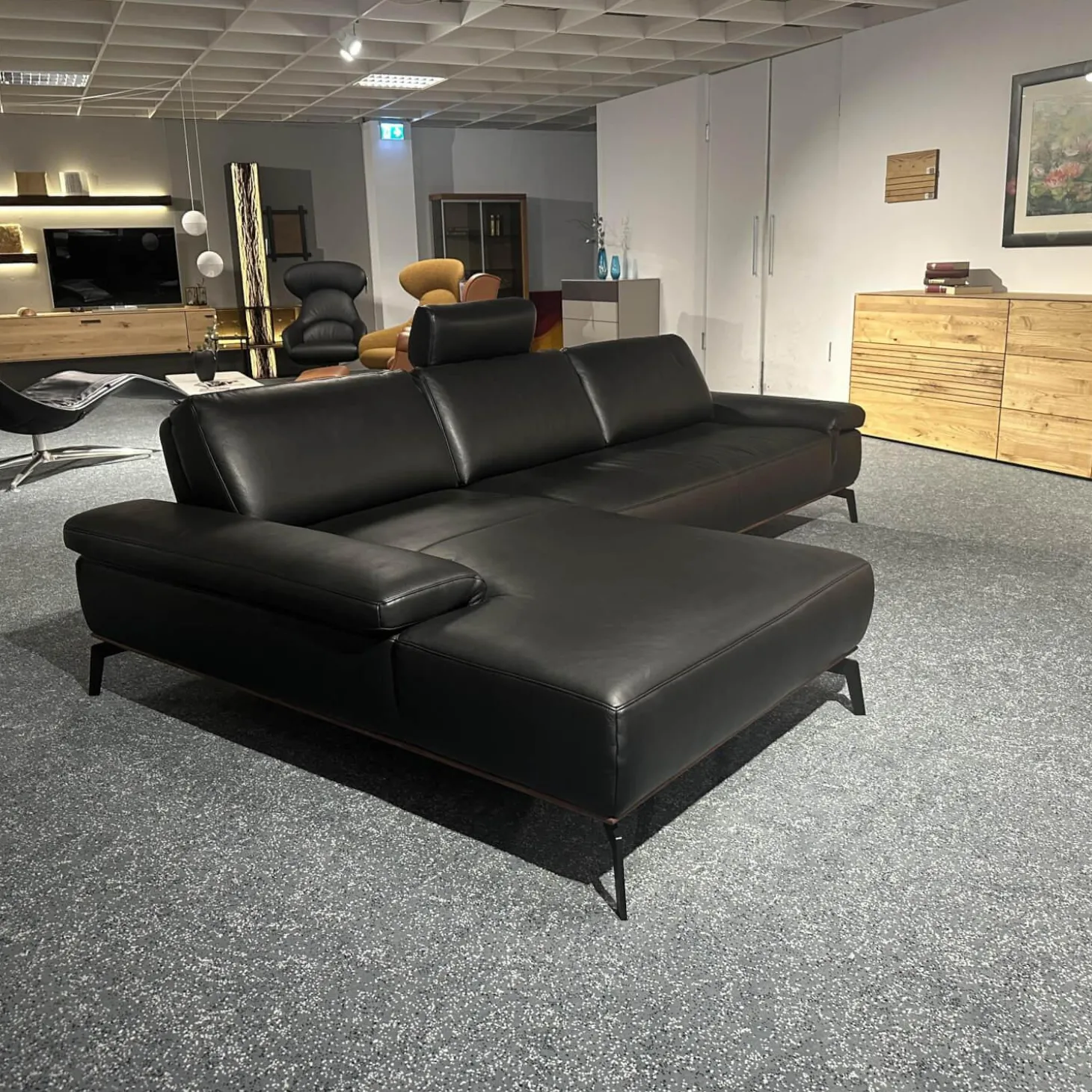 Ecksofa Talara Leder New 10 Graphiteblack Schwarz Füße Metall Schwarz