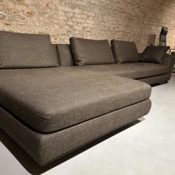 Ecksofa Tama Living Stoff B&B Spora 2038350 Braun Super Kufen Massivholz Eiche Weiß Alurahmen Bronze