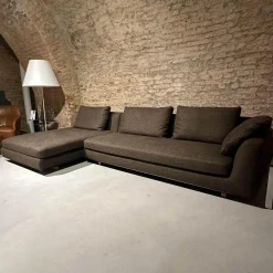 Ecksofa Tama Living Stoff B&B Spora 2038350 Braun Super Kufen Massivholz Eiche Weiß Alurahmen Bronze