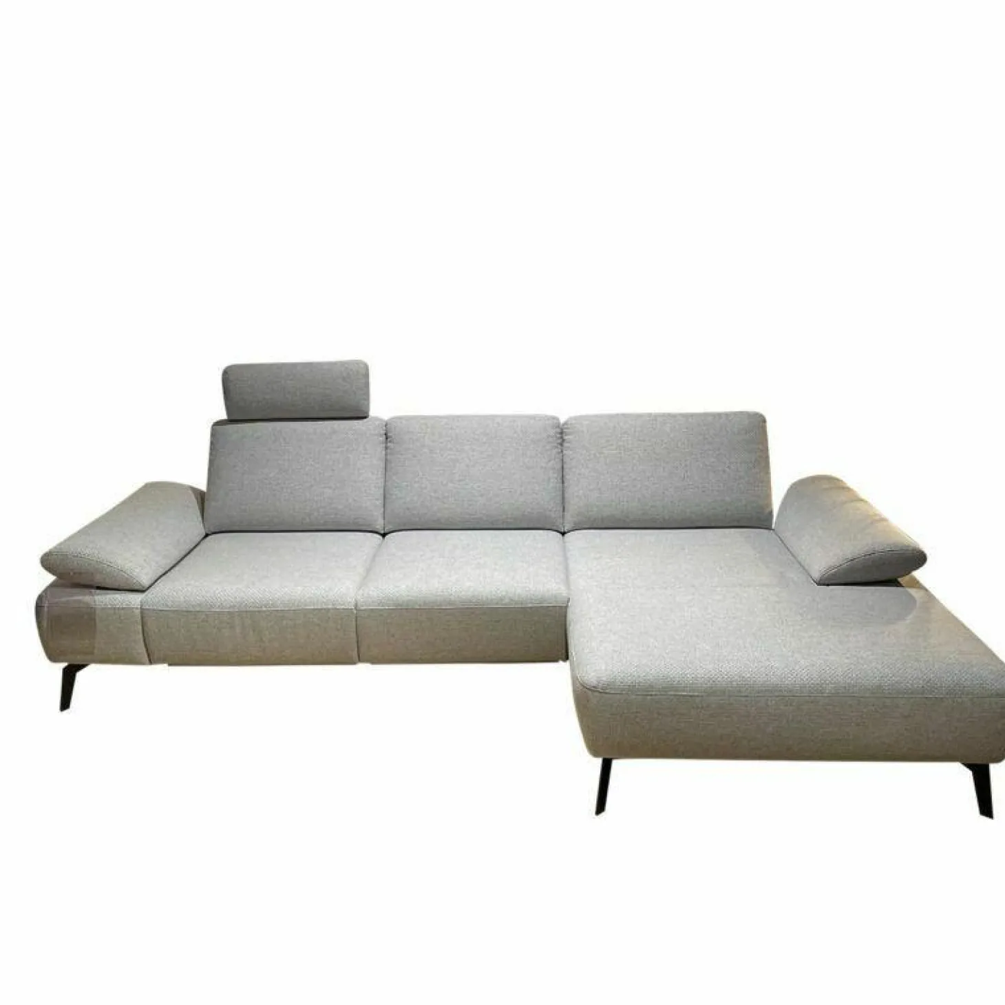 Ecksofa Theodor Stoff Catona Beige mit motorischer Verstellung und 1 Kopfstütze