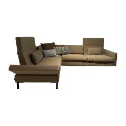Ecksofa Tomo Soft Stoff 3677 20 Braun Gestell Buche Gebeizt Nussbaum Dunkel Und Metall Schwarz Inklusive Kissen