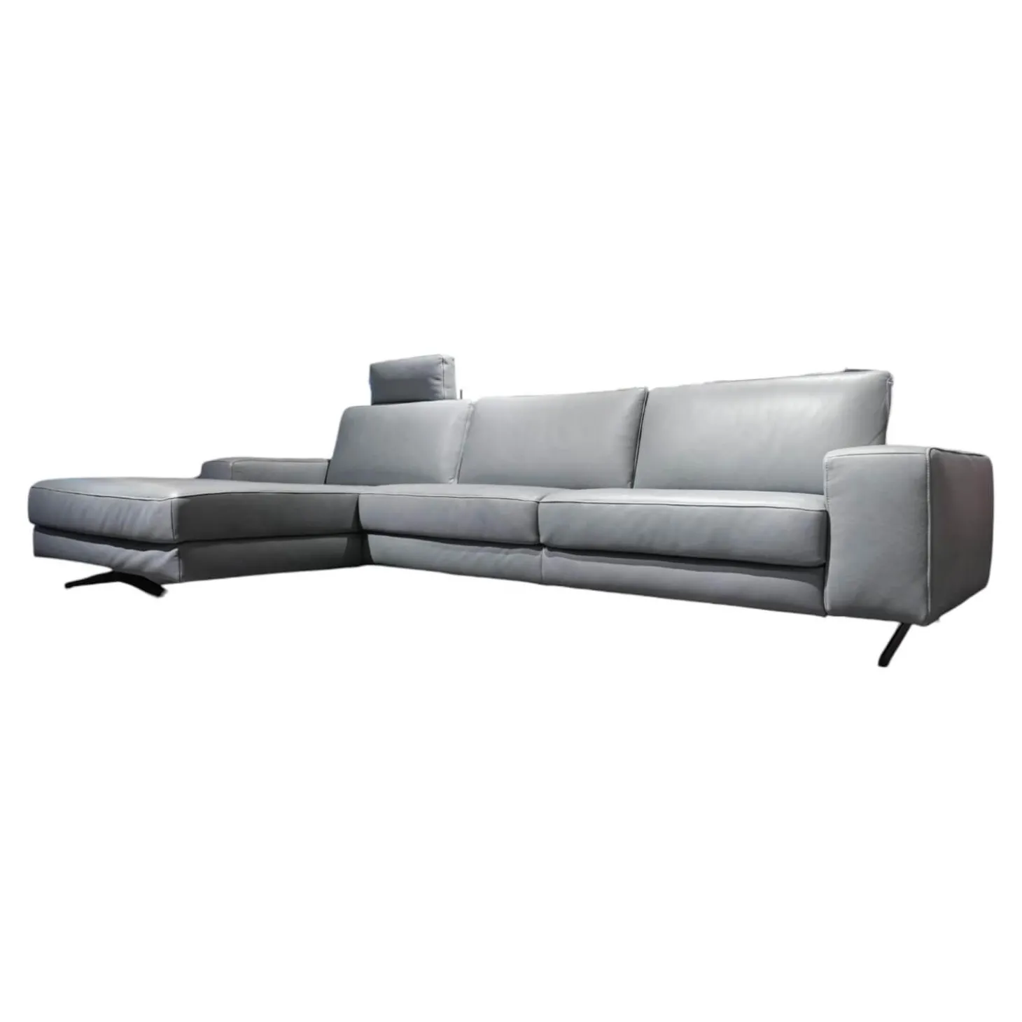 Ecksofa Upgrade Leder B-Toro Colorado Faden 0321 Hellgrau