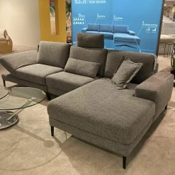 Ecksofa Upgrade Textilgewebe Laos 95 Grau Metallfüße Matt Schwarz Lackiert