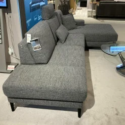 Ecksofa Upgrade Textilgewebe Laos 95 Grau Metallfüße Matt Schwarz Lackiert