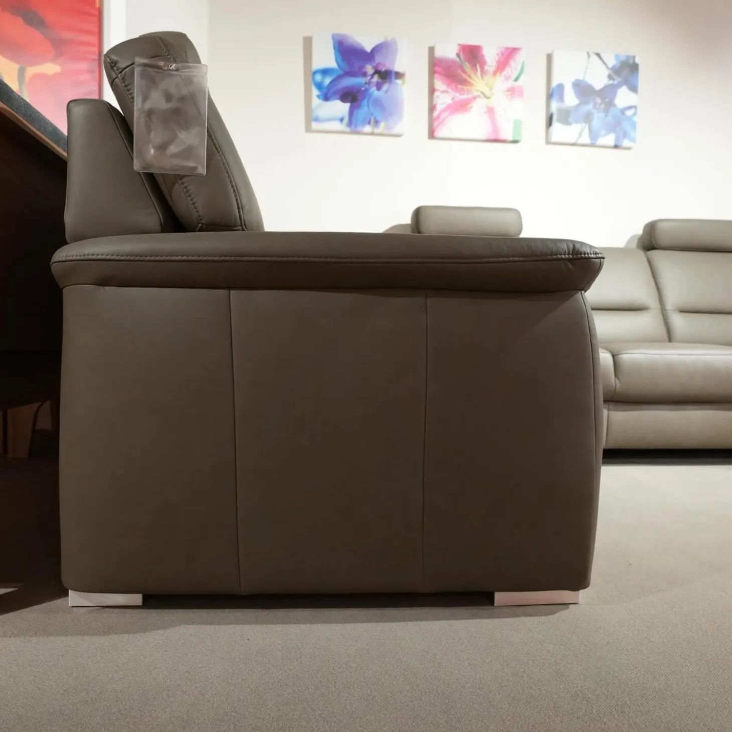 Ecksofa Urbino Leder Vivre Smoke Grau Füße Aluminium Inklusive Kopfstütze