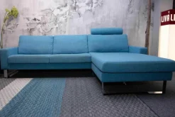 Ecksofa Variant Stoff 14 Wollny HellblauFüße Chrom mit Kopfstütze