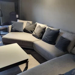 Ecksofa Wohnlandschaft Onda Bezug Stoff 05.464 Eisengrau Füße Massivholz Eiche Schwarz Gebeizt Inklusive Kissen