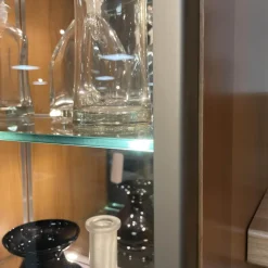 Eck-Wohnwand FINO Kernbuche Furniert Mit Glaselementen Und Spiegelrückwänden