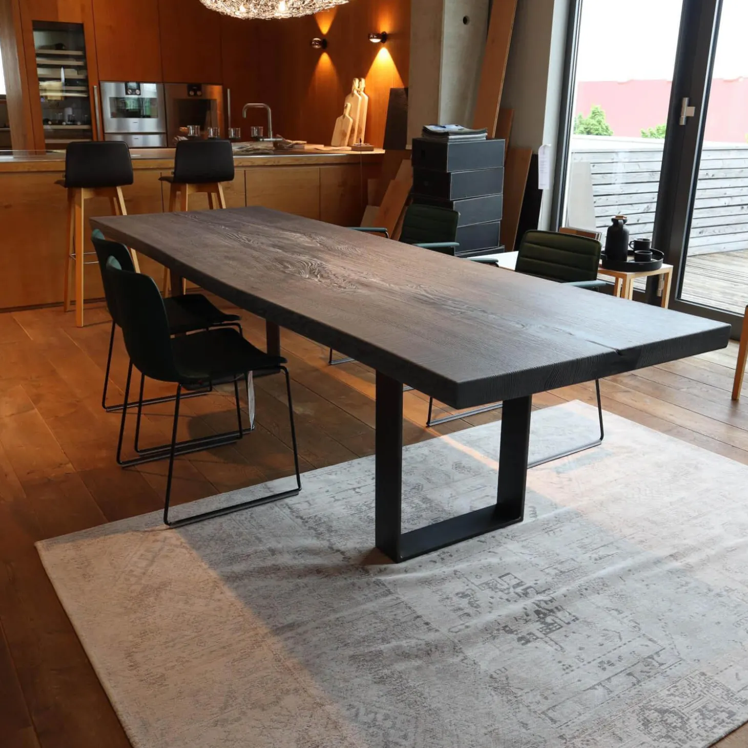 Einstammtisch Naturkante Eiche Schwarz Geflammt Struktur Weiß Ausgebürstet