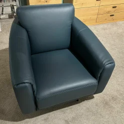 Einzelsessel Schillig MR 2490 Leder Z73/28 Blue Blau Gestell Stahl Nickel Satiniert