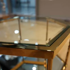 4er Ensemble Couchtisch Sax Platte Klarglas Metallrahmen Mit Gold-Finish