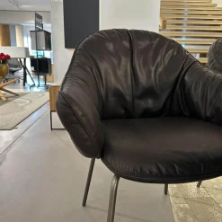 6er Set Armchair Marie Leder Adora Canelo 95007 Schwarz 4 Fuß Stahlgestell Bronze Lasur Schwarz