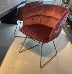 4er Set Armchair Marla Stoff Avalon 2 Altrose Rot Drahtgestell Metall Messing ME021