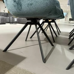 6er Set Armlehnenstuhl Felia Stoff A Petrol Blau Drehgestell Metall Anthrazit Matt