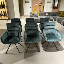 6er Set Armlehnenstuhl Felia Stoff A Petrol Blau Drehgestell Metall Anthrazit Matt
