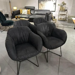 4er Set Armlehnenstuhl Sevano Leder Miura 51 Anthrazit Gestell Metall Schwarz Pulverbeschichtet