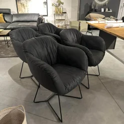 4er Set Armlehnenstuhl Sevano Leder Miura 51 Anthrazit Gestell Metall Schwarz Pulverbeschichtet