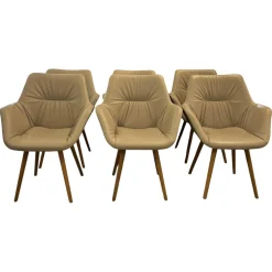 6er Set Armlehnsessel Pinnar Leder 2 07 Steingrau Grau Holzgestell Knorrige Eiche Natur Geölt