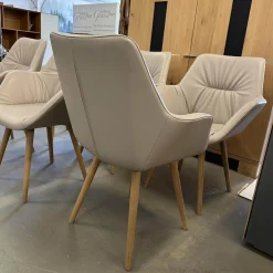 6er Set Armlehnsessel Pinnar Leder 2 07 Steingrau Grau Holzgestell Knorrige Eiche Natur Geölt