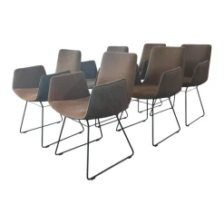 6er Set Armlehnstuhl Amelie High Außen Leder Muscat Coffee Braun Grau Innen Stoff Harald 3 Braun Drahtgestell Tiefschwarz Schwarz