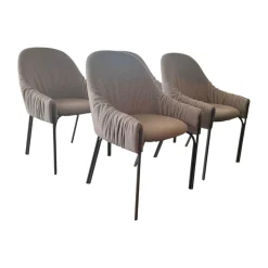 4er Set Armlehnstuhl Celine Low Stoff Smart Dune Beige Gestell Stahl Beige Grau