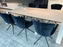 6er Set Armlehnstuhl Dexter Stoff Charmelle Cloud 64 Blau Sternfußgestell Schwarz Drehbar Mit Gleitern