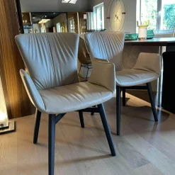 2er Set Armlehnstuhl Dexter 2056 I Leder 3 Select 12 Schlamm Braun Beige Grau Gestell Mooreiche