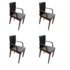 4er Set Armlehnstuhl Fira Leder Genua Schwarz Gestell Nussbaum Massiv Natur Geölt