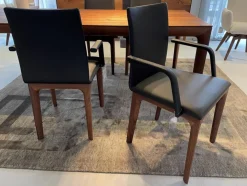 4er Set Armlehnstuhl Fira Leder Genua Schwarz Gestell Nussbaum Massiv Natur Geölt