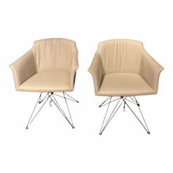 2er Set Armlehnstuhl Flaminia Softleder 951 Castoro Beige Gestell Stahl Graphit