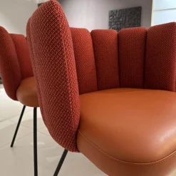 6er Set Armlehnstuhl Gaia Rücken Stoff Rohi Cleo Lampion Rot Orange Sitz Leder Sauvage Terracotta Rot Gestell Schwarz