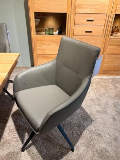 6er Set Armlehnstuhl George Leder Toledo Smog Grau Drehgestell Schwarz Matt Pulverbeschichtet