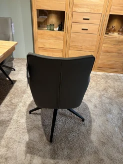 6er Set Armlehnstuhl George Leder Toledo Smog Grau Drehgestell Schwarz Matt Pulverbeschichtet