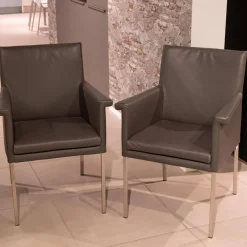 2-er Set Armlehnstuhl Groove-E Leder Tendens Farbe LD 1200 Graniet Gestell Edelstahl